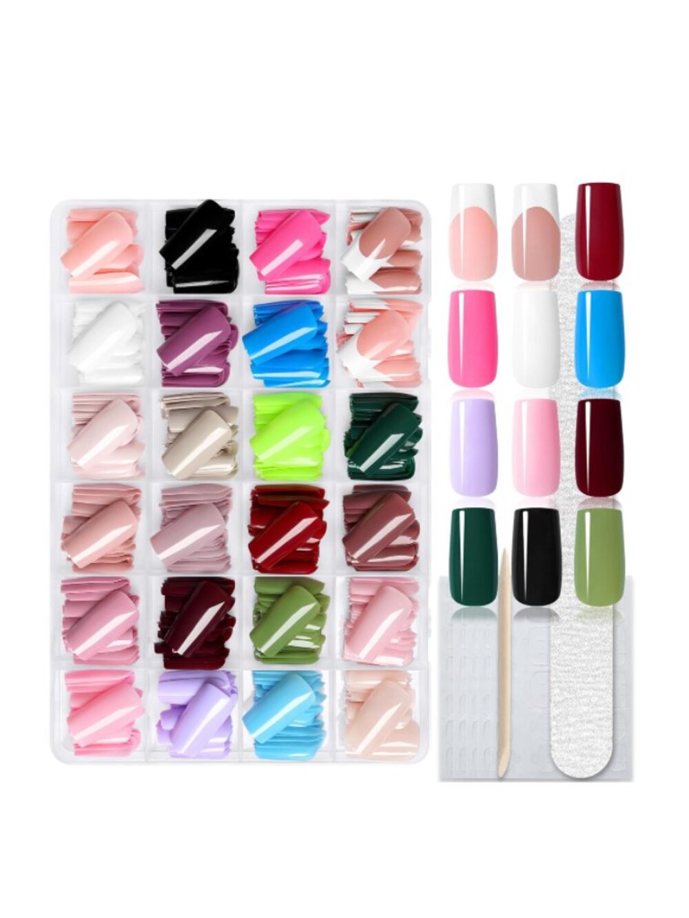24 Colors 576 Medium Square Press-On Nails